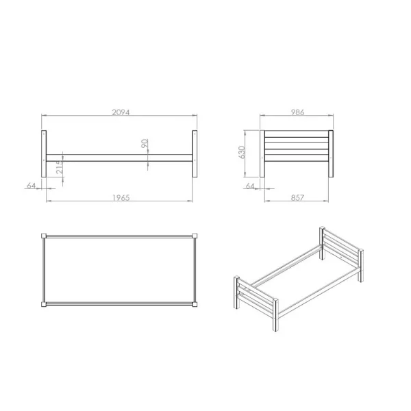 90×200 Massivholzbett In Grau Aus Kiefer – Yamescoa 5