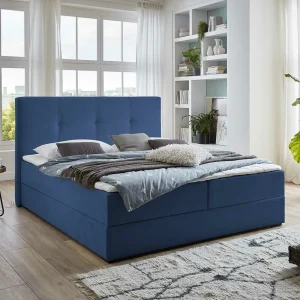 Blaues Stauraumbett Mit 118cm Hohem Kopfteil – Remilia 10