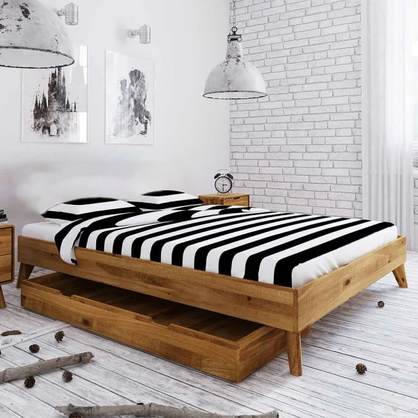 Kopfteilloses Wildeiche Ehebett Mit Bettkasten – Eavy 5