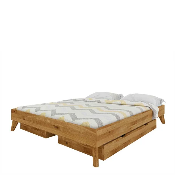 Kopfteilloses Wildeiche Ehebett Mit Bettkasten – Eavy 1